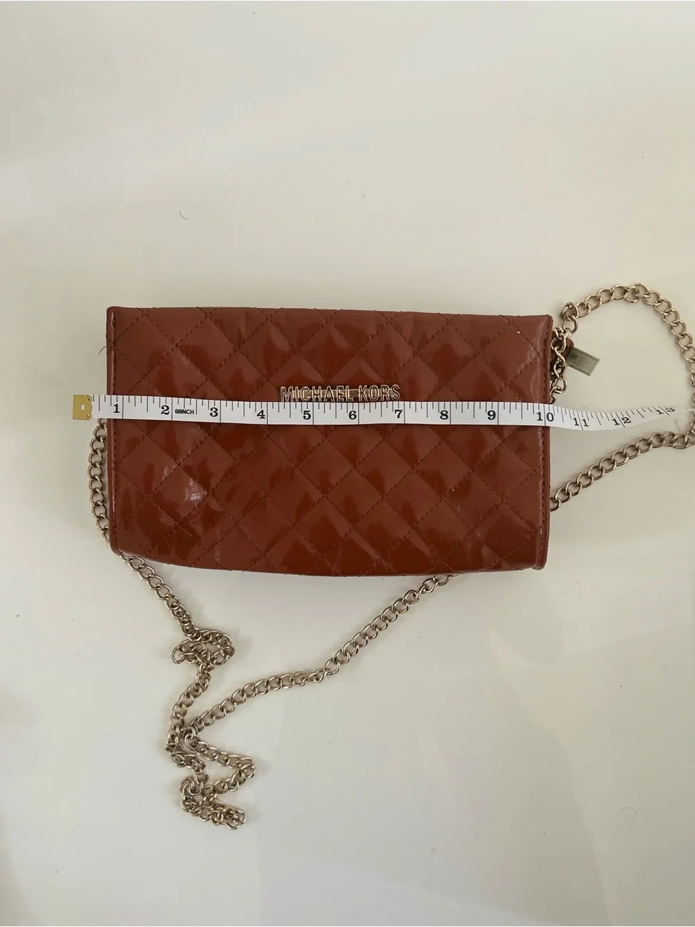 Michael Kors Quilted Patent Leather Crossbody in Chestnut Brown